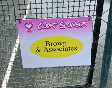 Court Sponsor Brown & Associates | Proud sponsor: "Pretty in Pink" tennis Tournament, Countryside Country Club, September 2018